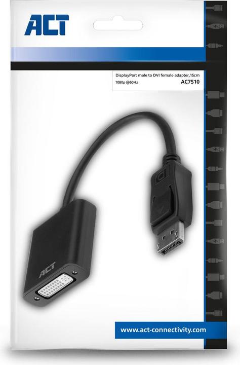 Actual product image AC7510 Video Cable Adapter 0.15m DisplayPort DVI-D Black (DVI, 15 cm)