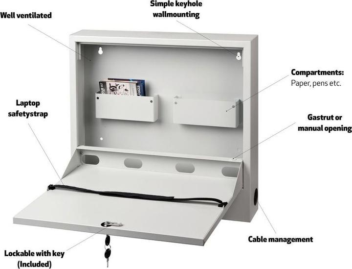 Produktbild Multibrackets Wandkasten abschliessbar, weiss, Tragkraft 5 kg (Wand)