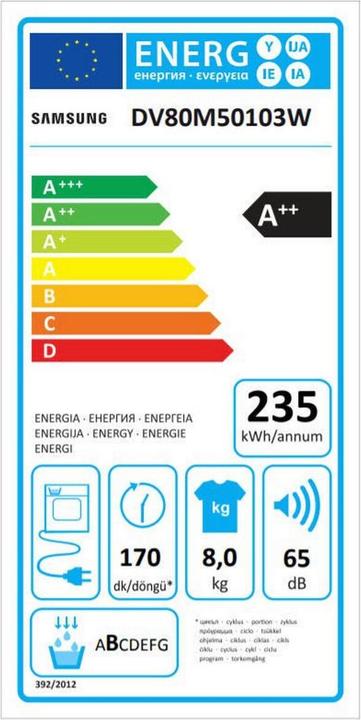 Energie-Label Samsung Dv80m50103w/Ws (8 kg, Rechts)