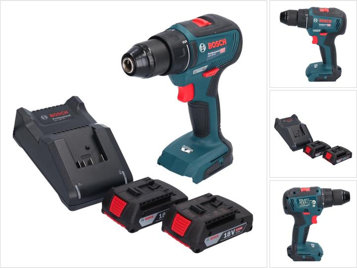 1x Bosch GSR 18V-55 Professional Akku Bohrschrauber, 1x Bosch GAL 18V-40 Ladegerät ( 1600A019RJ ), 2x Bosch 18V 2 Ah / 2000 mAh Li-Ion  Einschub Akku ( 1600Z00036 )