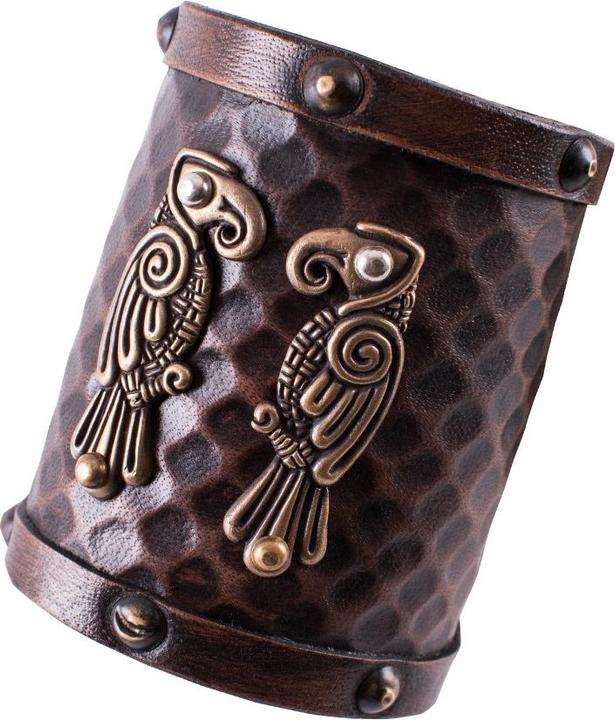 Image du produit Battle Merchant Protège-bras en cuir avec les corbeaux d'Odin Hugin et Munin
