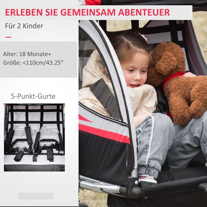 Immagine prodotto Swisshandel24 Rimorchio per bicicletta con porta a rete per 2 bambini con freno e borsa di stoccaggio Oxfordst