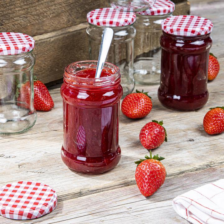 Actual product image Casativo Set of 12 preserving jars with screw lid and check pattern, 6 x 210 ml and 6 x 315 ml (12 pcs., 0.32 l)