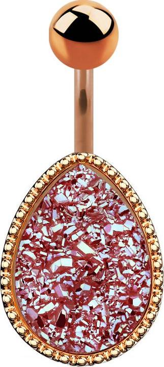 Image du produit Star Piercing Banane or rose ovale avec pierre Druse rose (Acier chirurgical 316L, Laiton)