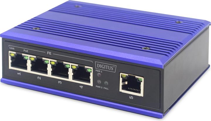 Produktbild Digitus Industrieller 4-Port Fast Ethernet PoE Switch + 1 Uplink Port (5 Ports)