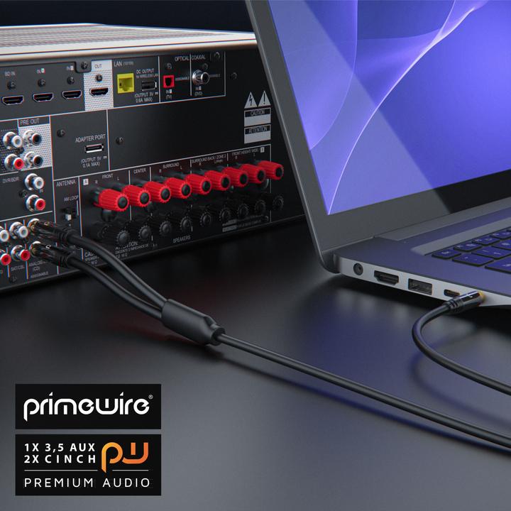 Produktbild Primewire Cinch zu 3,5mm Klinke Audio Kabel, Cinchkabel, RCA, AUX, Stereo HiFi Adapter mehrfach geschirmt (5 m, 3.5mm Klinke (AUX), Cinch)