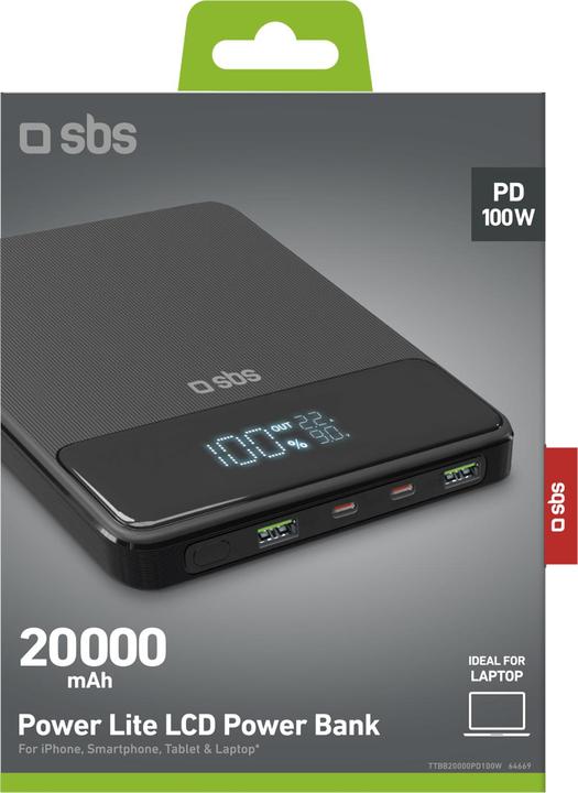 Produktbild SBS Ultra-schlanke Powerbank mit 20.000 mAh 100 Watt (20000 mAh, 100 W)