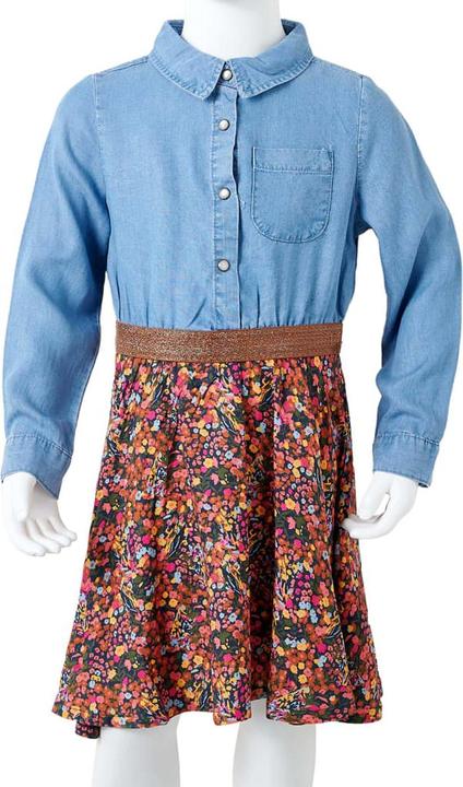 Produktbild VidaXL Kinderkleid mit Langen Ärmeln Marineblau und Jeansblau (92)