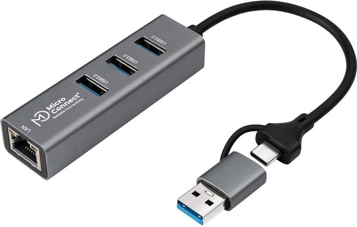 MicroConnect USB Hub (USB-C, USB-A, 4 Porti)