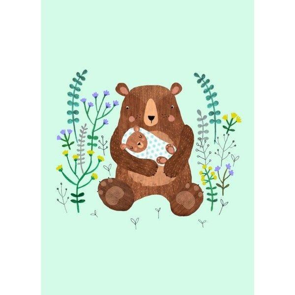 Produktbild Petit Monkey Geburtstagskarte Baby Bär mint