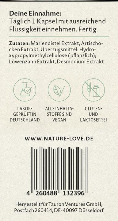 Nutritional values and ingredients Nature Love Milk thistle complex (60 Piece, Capsules, 40 g)