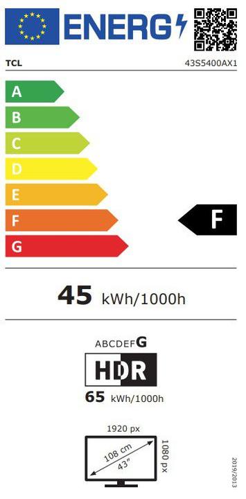 Energy Label TCL 43S5400A (43", LED, Full HD, 2023)