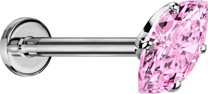 Image du produit Star Piercing Micro Threadless Labret silber mit Oval Kristall pink gefasst (sans laiton, Titane G23)