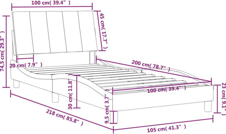 Produktbild VidaXL Bett Polsterbett Bettgestell Einzelbett mit Matratze Blau 100x200cm Samt (100 x 200 cm)