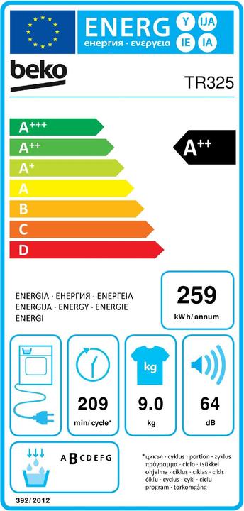 Energie-Label Beko Tumbler (9 kg, Rechts)