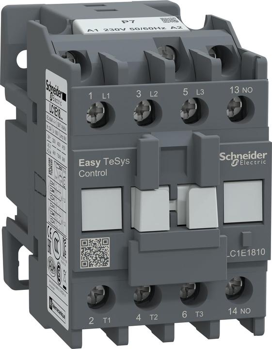 Produktbild Schneider Electric Easy TeSys Leistungsschütz 3P 18A 1NO 230V AC 50/60Hz LC1E1810P7