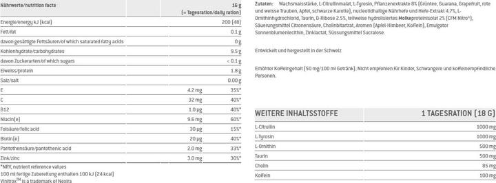 Nährwerte und Zutaten Sponser Pre-Workout Booster (Cola, 1 Stk., 256 g)
