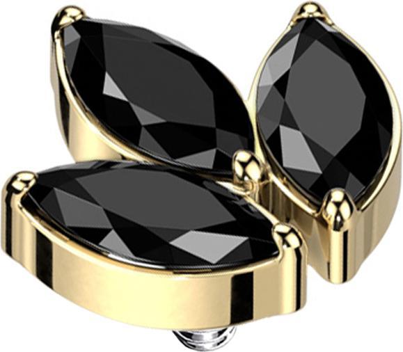 Image du produit Star Piercing Dermal Anchor plaqué or trois cristaux ovales noirs (sans laiton, Titane G23)