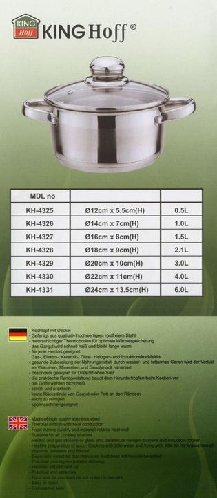 Actual product image Kinghoff POT WITH LID 12cm KH-4325 0,5L (12 cm, Pan set + pot set, Stainless steel)