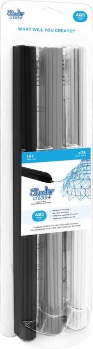 Actual product image 3Doodler FILAMENT 75 PCS ABS 3 COLORS AB-MONO-75 (ABS, 3 mm, 2 g, White, Black, Silver)