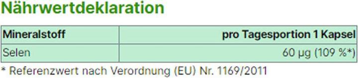 Nährwerte und Zutaten Energybalance Selen + Kurkuma (90 Stück, Kapseln, 24 g)