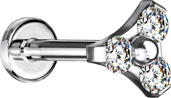 Produktbild Star Piercing Micro Labret Innengewinde silber Dreieck drei Kristalle silber (Chirurgenstahl 316L, ohne Messing)