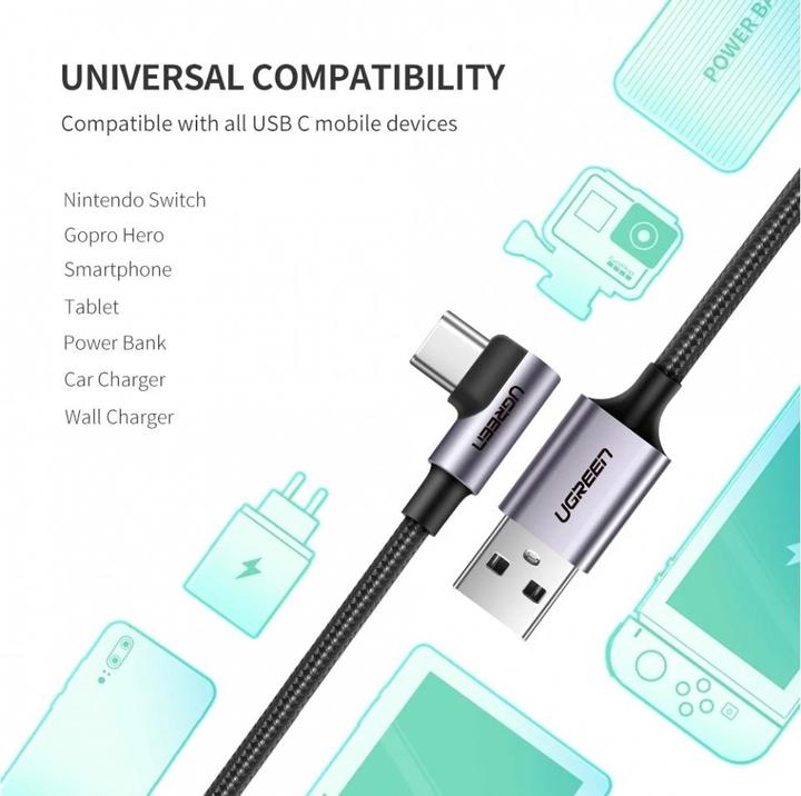 Image du produit Ugreen Câble de données USB-C coudé vers USB-A 2.0 A (2 m, USB 2.0)