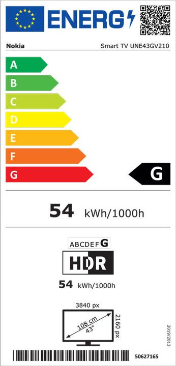 Energie-Label Nokia UNE43GV210 (43", LCD, UHD, 2022)
