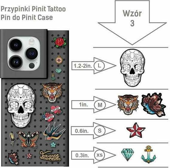 Actual product image Pinifit Zestaw case Pinit Dynamic + Tattoo Pin iPhone 14 Pro Max 6.7" czarny/black wzór 3 (Apple iPhone 14 Pro Max)