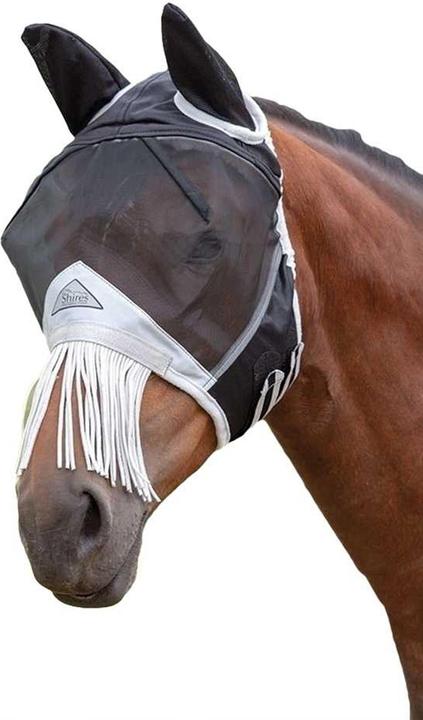 Immagine prodotto Shires Maschera di mosca per cavalli con frange per orecchie e naso Materiale a maglia fine