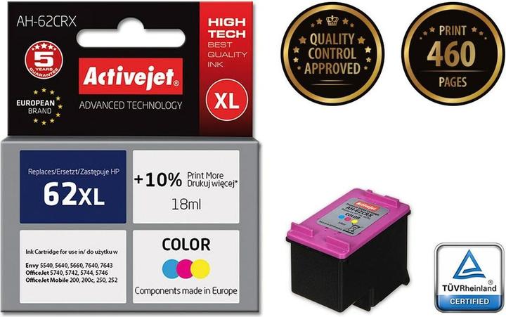 Actual product image Activejet AH-62CRX Ink cartridge (replacement for HP 62XL C2P07AE premium color) (M, Y, C)