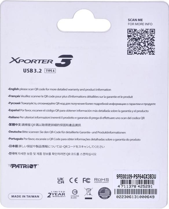 Image du produit Patriot USB 64GB Xporter GEN 1 3.2 PAT (64 Go, USB 3.2)