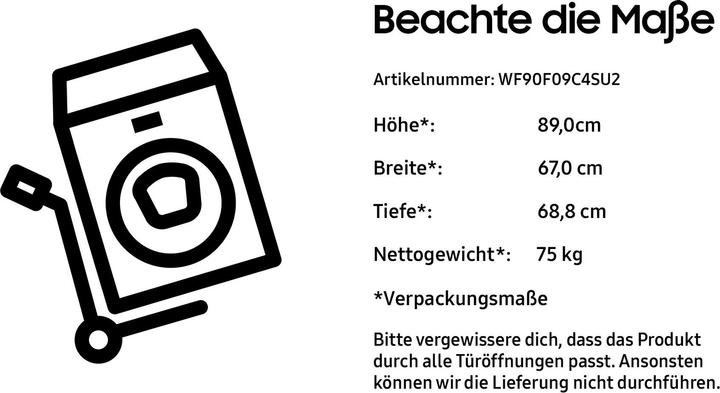 Produktbild Samsung Waschmaschine WF9000 WF90F09C4SU2 7" Display, A, 9kg, AI Ecobubble (9 kg, Links)