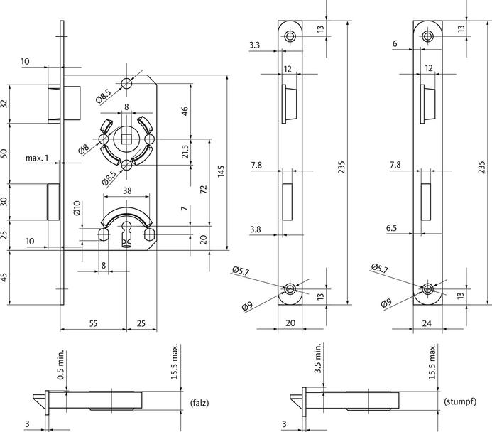 Produktbild BKS Zimmertür-Einsteckschloss 0215 BB 20/ 55/72/8 mm DIN links silber käntig Klasse 1 Kunststoff (Einsteckschloss)