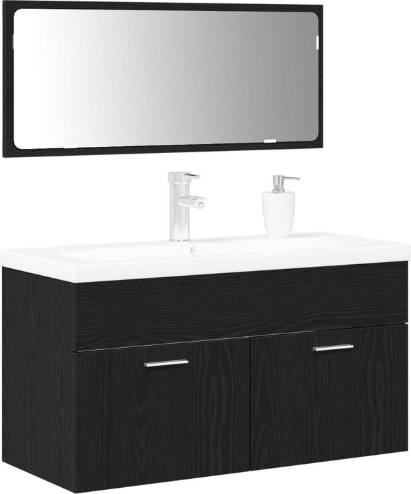Produktbild VidaXL Badezimmermöbel Set Set von 2 Schwarz Eiche Ingenieurholz, Glas