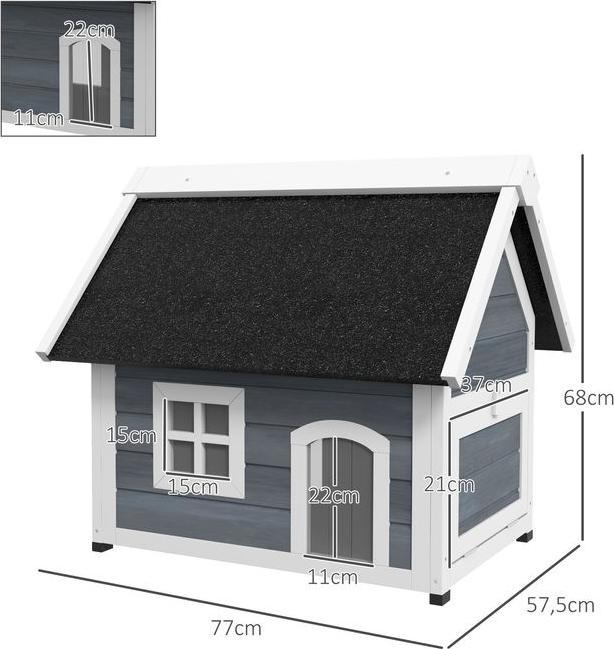 Immagine prodotto Swisshandel24 Katzenhaus Holz, aufklappbar, Wetterfest, mit 3 Türen, Grau (Gatto)