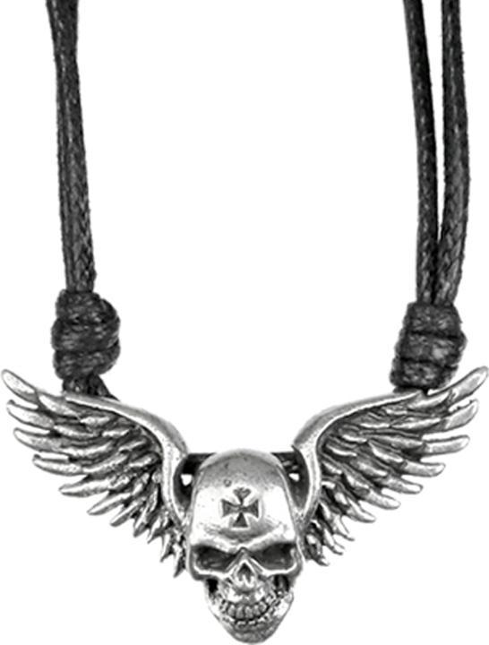 Actual product image Chaotic Trading Necklace black pendant silver skull with wings (Brass)