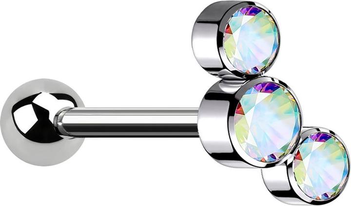 Produktbild Star Piercing Micro Barbell Innengewinde silber mit Kugel und drei Kristalle multicolor (Titan G23, ohne Messing)