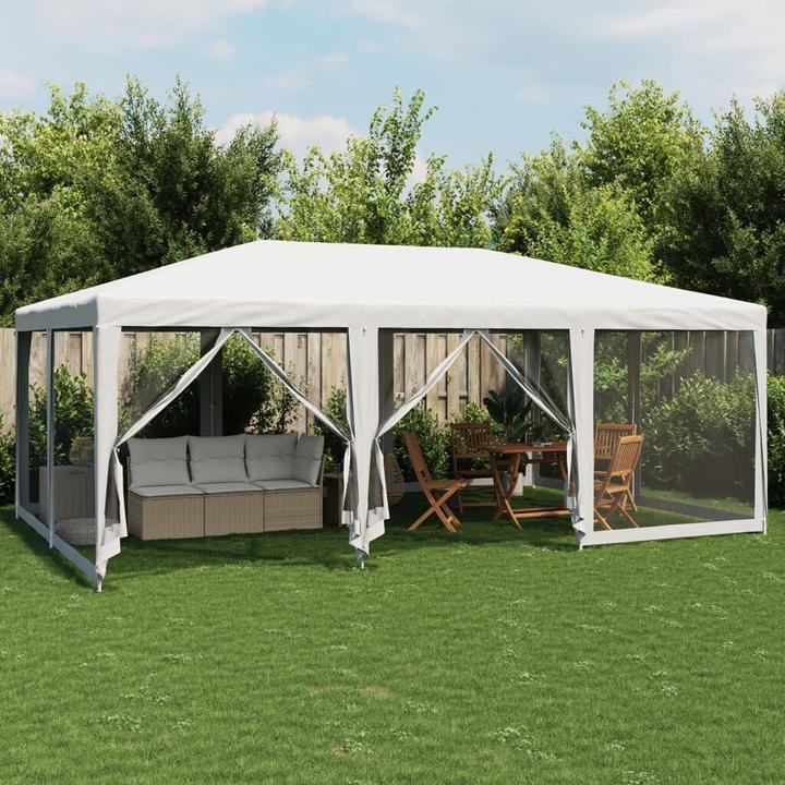 Immagine prodotto VidaXL Partyzelt Pavillon Festzelt mit 10 Mesh-Seitenteilen Weiss 6x4m HDPE (600 cm, 400 cm)