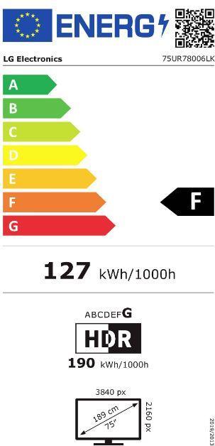 Energie-Label LG 75UR78006LK TCS SMA XXX UHD 191 75UR78006LK.AEUD (75", UR78, LCD, 4K, 2023)