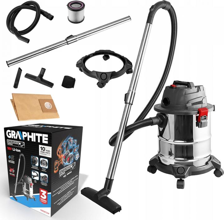 Image du produit Graphite Aspirateur d'atelier Energy+ 18V Li-lon, eau et poussière, réservoir 20L (Aspirateur eau et poussière)