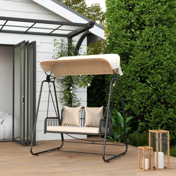 Produktbild Swisshandel24 2-Sitzer Hollywoodschaukel Rattan, bis 240 kg, 149x121x180 cm Khaki