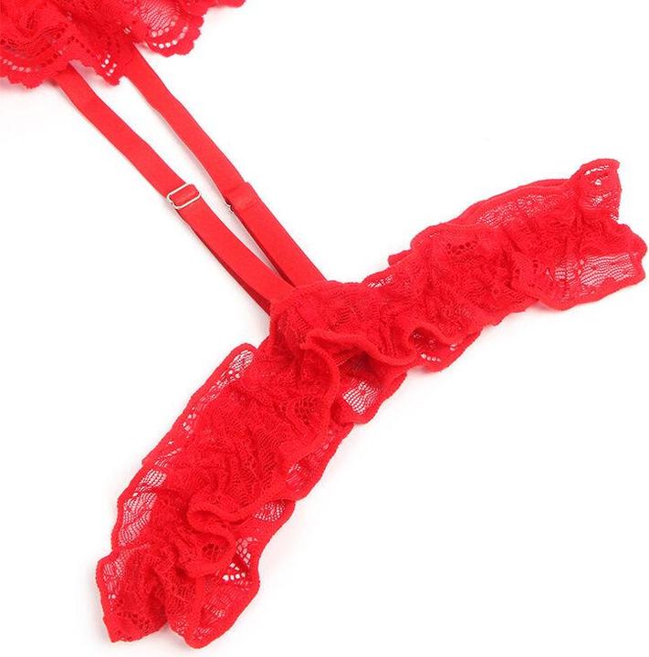 Produktbild Subblime Teddy Mit Strumpfband Mit Spitzendetail Und Streifen Rot S/M (S)