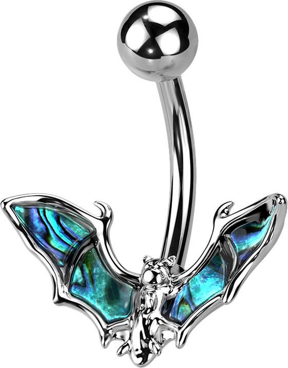 Produktbild Star Piercing Banane silber mit Kugel Fledermaus mit Abalone (Messing, Chirurgenstahl 316L)