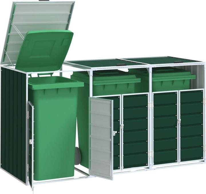 Produktbild VidaXL Mülltonnenbox für 3 Tonnen Grün 216x81x115 cm Stahl
