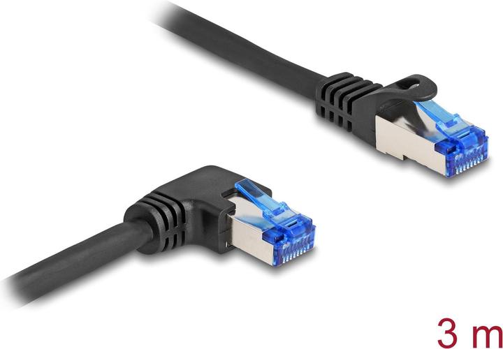 Delock RJ45 network cable Cat.6A S/FTP straight / right angled 3 m black (S/FTP, CAT6a, 3 m)
