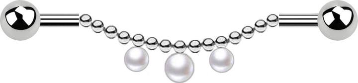 Produktbild Star Piercing Barbell silber zwei Kugeln Kette drei Perlen weiss (ohne Messing, Chirurgenstahl 316L)