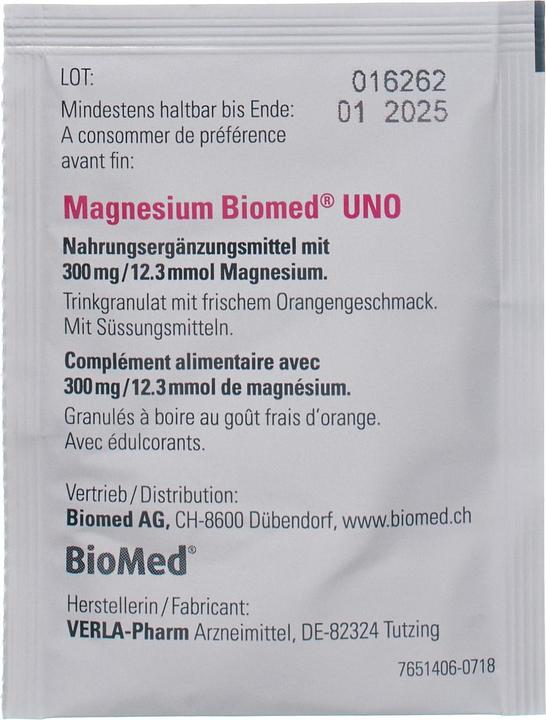 Nutritional values and ingredients Biomed Magnesium Uno (20 Piece, Sachet, 80 g)