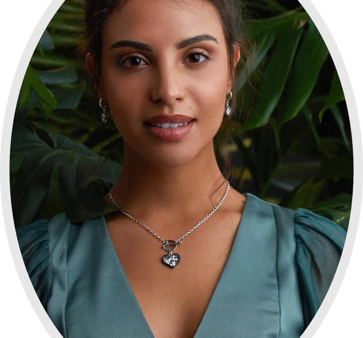 Actual product image C. Jungle Necklace with heart pendant JASMINA1 Handmade Sterling Silver Ultra high-strength concrete (Recycled 925 sterling silver, Rhodium plated)