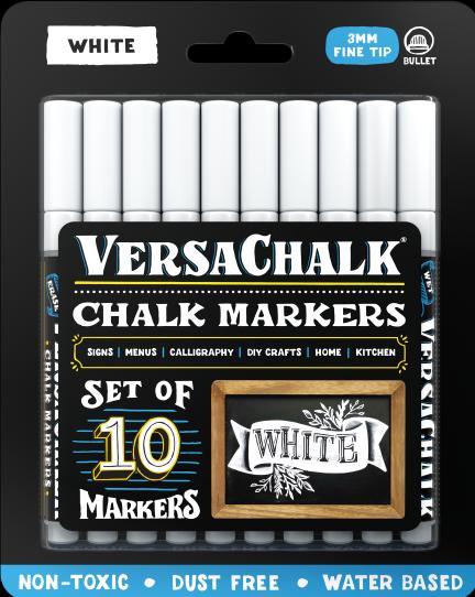Immagine prodotto VersaChalk - Set di 10 pennarelli a gesso liquido bianco con punta da 3 mm (Bianco, 10 x)
